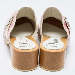 Dior Pink/White Diorissimo Canvas And Patent Leather Trim Clog Mules Size 37