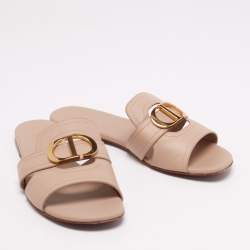 Pre Owned Christian Dior Beige Leather Montaigne Flats Size 39