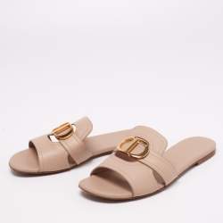 Pre Owned Christian Dior Beige Leather Montaigne Flats Size 39