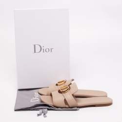 Pre Owned Christian Dior Beige Leather Montaigne Flats Size 39