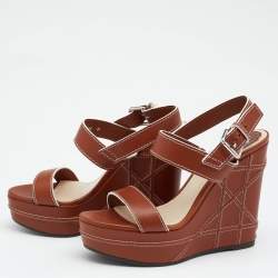 Pre Owned Dior Brown Leather Yacht Platform Wedge Sandals Size 37