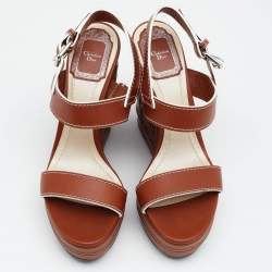 Pre Owned Dior Brown Leather Yacht Platform Wedge Sandals Size 37