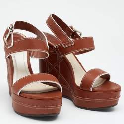 Pre Owned Dior Brown Leather Yacht Platform Wedge Sandals Size 37