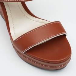 Pre Owned Dior Brown Leather Yacht Platform Wedge Sandals Size 37