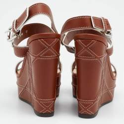 Pre Owned Dior Brown Leather Yacht Platform Wedge Sandals Size 37