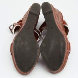 Pre Owned Dior Brown Leather Yacht Platform Wedge Sandals Size 37