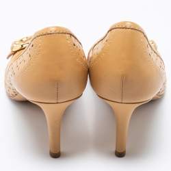 Pre Owned Dior Beige Laser Cut Leather Buckle Pumps Sie 37.5