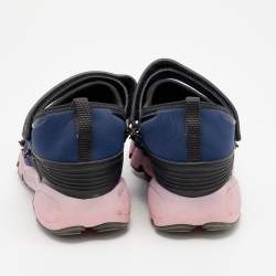 Pre Owned Dior Blue Neoprene and Mesh Fusion Crystal Embellished Slip On Sneakers Size 37