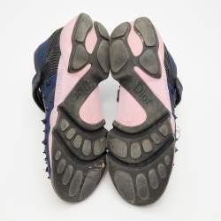 Pre Owned Dior Blue Neoprene and Mesh Fusion Crystal Embellished Slip On Sneakers Size 37