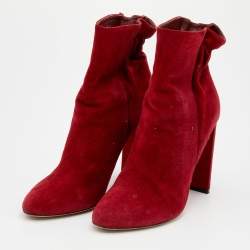 Pre Owned Dior Red Suede Ankle Length Boots Size 38.5
