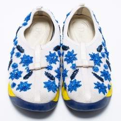 Dior White/Blue  Mesh Embellished Fusion Sneakers Size 36