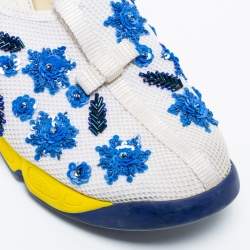 Dior White/Blue  Mesh Embellished Fusion Sneakers Size 36