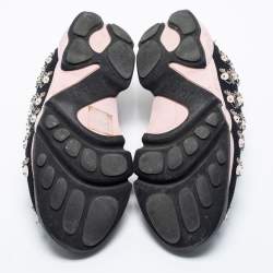 Pre Owned Dior Black/Pink Crystal Embellished Mesh Fusion Slip-On Sneakers Size 37.5
