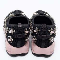 Pre Owned Dior Black/Pink Crystal Embellished Mesh Fusion Slip-On Sneakers Size 37.5