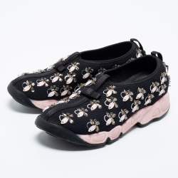 Pre Owned Dior Black/Pink Crystal Embellished Mesh Fusion Slip-On Sneakers Size 37.5