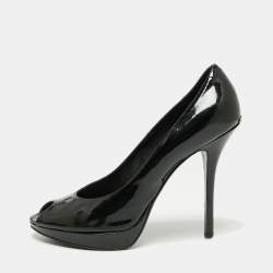 Pre Owned Dior Black Patent Leather Peep Toe Platform Pumps Size 38
