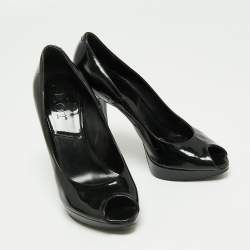 Pre Owned Dior Black Patent Leather Peep Toe Platform Pumps Size 38