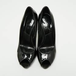Pre Owned Dior Black Patent Leather Peep Toe Platform Pumps Size 38