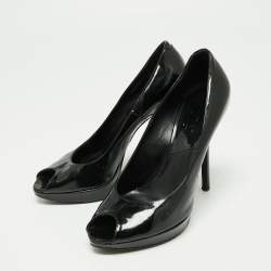 Pre Owned Dior Black Patent Leather Peep Toe Platform Pumps Size 38