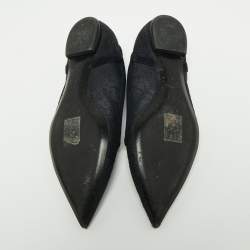 Pre Owned حذاء باليرينا فلات ديور سويدي ودانتيل أزرق كحلي مقدمة مدببة مقاس 35