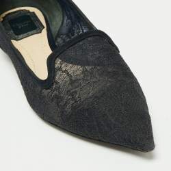 Pre Owned حذاء باليرينا فلات ديور سويدي ودانتيل أزرق كحلي مقدمة مدببة مقاس 35