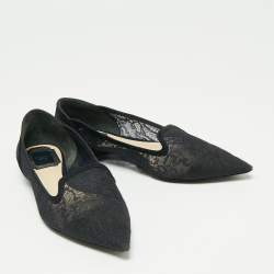 Pre Owned حذاء باليرينا فلات ديور سويدي ودانتيل أزرق كحلي مقدمة مدببة مقاس 35