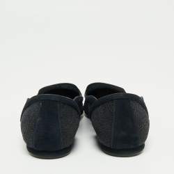 Pre Owned حذاء باليرينا فلات ديور سويدي ودانتيل أزرق كحلي مقدمة مدببة مقاس 35