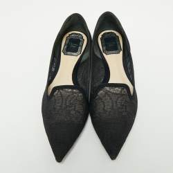 Pre Owned حذاء باليرينا فلات ديور سويدي ودانتيل أزرق كحلي مقدمة مدببة مقاس 35