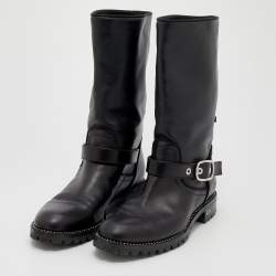 Dior Black Leather Buckle Detail Ankle Boots Size 40.5 Dior