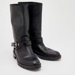 Pre Owned حذاء بوت للكاحل ديور جلد أسود مزخرف كريستال بإبزيم مزين مقاس 37.5