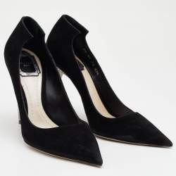 مملوكة مسبقًا حذاء كعب عالي ديور سويدي أسود كعوب مزخرفة مقاس 37.5