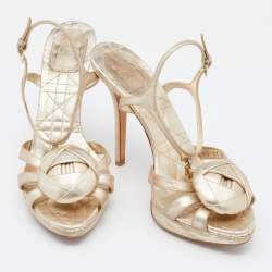 Dior Metallic Gold Leather Embellished Ankle Strap Sandals Size 40