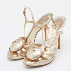 Dior Metallic Gold Leather Embellished Ankle Strap Sandals Size 40