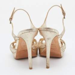Dior Metallic Gold Leather Embellished Ankle Strap Sandals Size 40