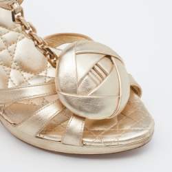 Dior Metallic Gold Leather Embellished Ankle Strap Sandals Size 40