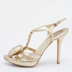 Dior Metallic Gold Leather Embellished Ankle Strap Sandals Size 40