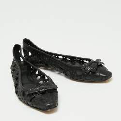 Dior Black Leather Cannage Cutout Bow Ballet Flats Size 37
