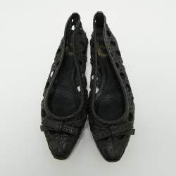 Dior Black Leather Cannage Cutout Bow Ballet Flats Size 37