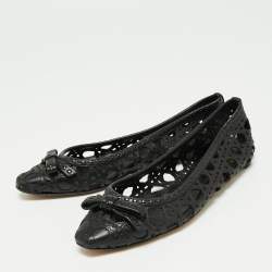 Dior Black Leather Cannage Cutout Bow Ballet Flats Size 37