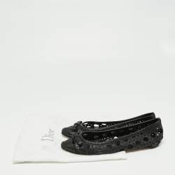 Dior Black Leather Cannage Cutout Bow Ballet Flats Size 37