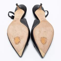 Pre Owned Dior Black Suede And Leather Bow Detail Slingback Sandals Size 37