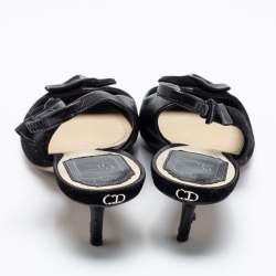 Pre Owned Dior Black Suede And Leather Bow Detail Slingback Sandals Size 37