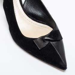 Pre Owned Dior Black Suede And Leather Bow Detail Slingback Sandals Size 37