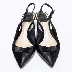 Pre Owned Dior Black Suede And Leather Bow Detail Slingback Sandals Size 37