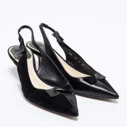 Pre Owned Dior Black Suede And Leather Bow Detail Slingback Sandals Size 37