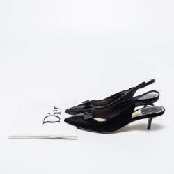 Pre Owned Dior Black Suede And Leather Bow Detail Slingback Sandals Size 37