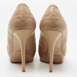 Pre Owned Dior Beige Cannage Leather And Patent Leather Bow Peep Toe Platform Pumps Size 41