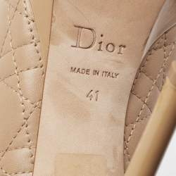 Pre Owned Dior Beige Cannage Leather And Patent Leather Bow Peep Toe Platform Pumps Size 41