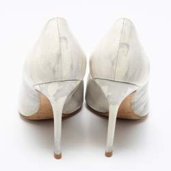 Dior White/Grey Marble Print-Leather Pointed Toe Pumps Size 36