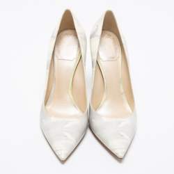 Dior White/Grey Marble Print-Leather Pointed Toe Pumps Size 36
